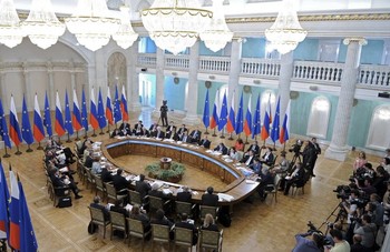 Participants attend the EU-Russia Summit in Yekaterinburg