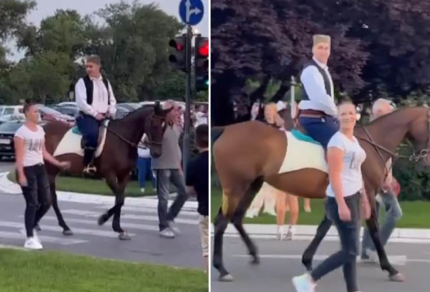 ВИДЕО: Наместо со автомобил, матурант пристигна на коњ на матурската вечер