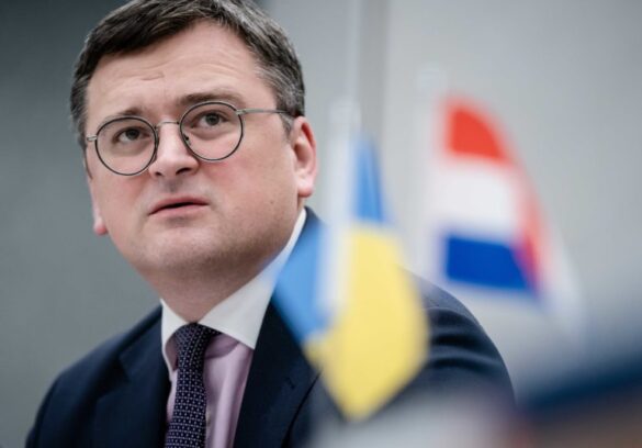 epa10482414 The Minister of Foreign Affairs of Ukraine Dmytro Kuleba looks on prior to a meeting with members of parliament in The Hague, the Netherlands, 21 February 2023.  EPA-EFE/BART MAAT